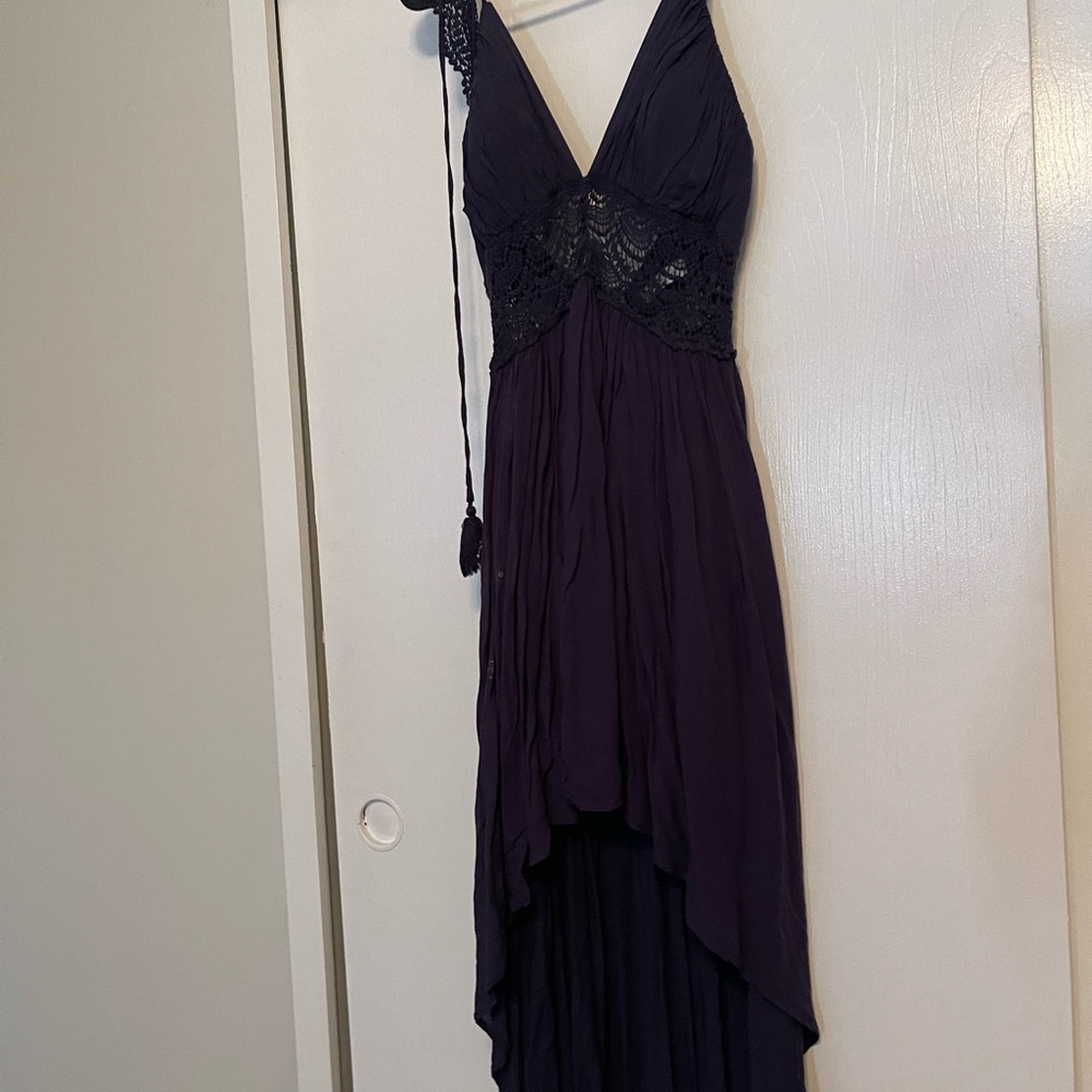 Navy blue lace high low dress